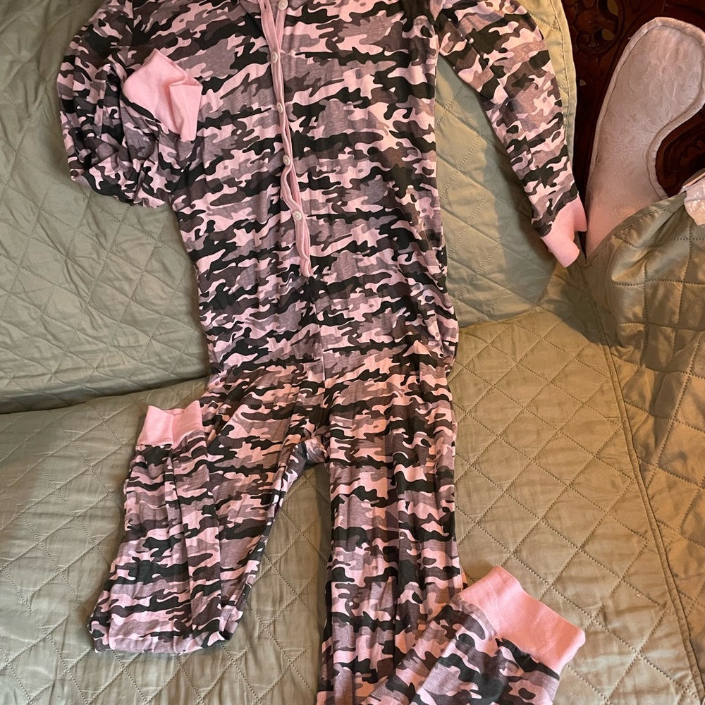LOVE Loungewear Pink and Gray Camo Onesie Pajamas